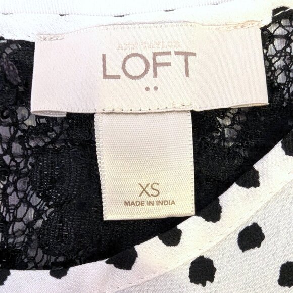 LOFT | Sleeveless Polka Dot & Lace Baby Doll Tank Blouse Black & White | Size XS - Picture 5 of 8